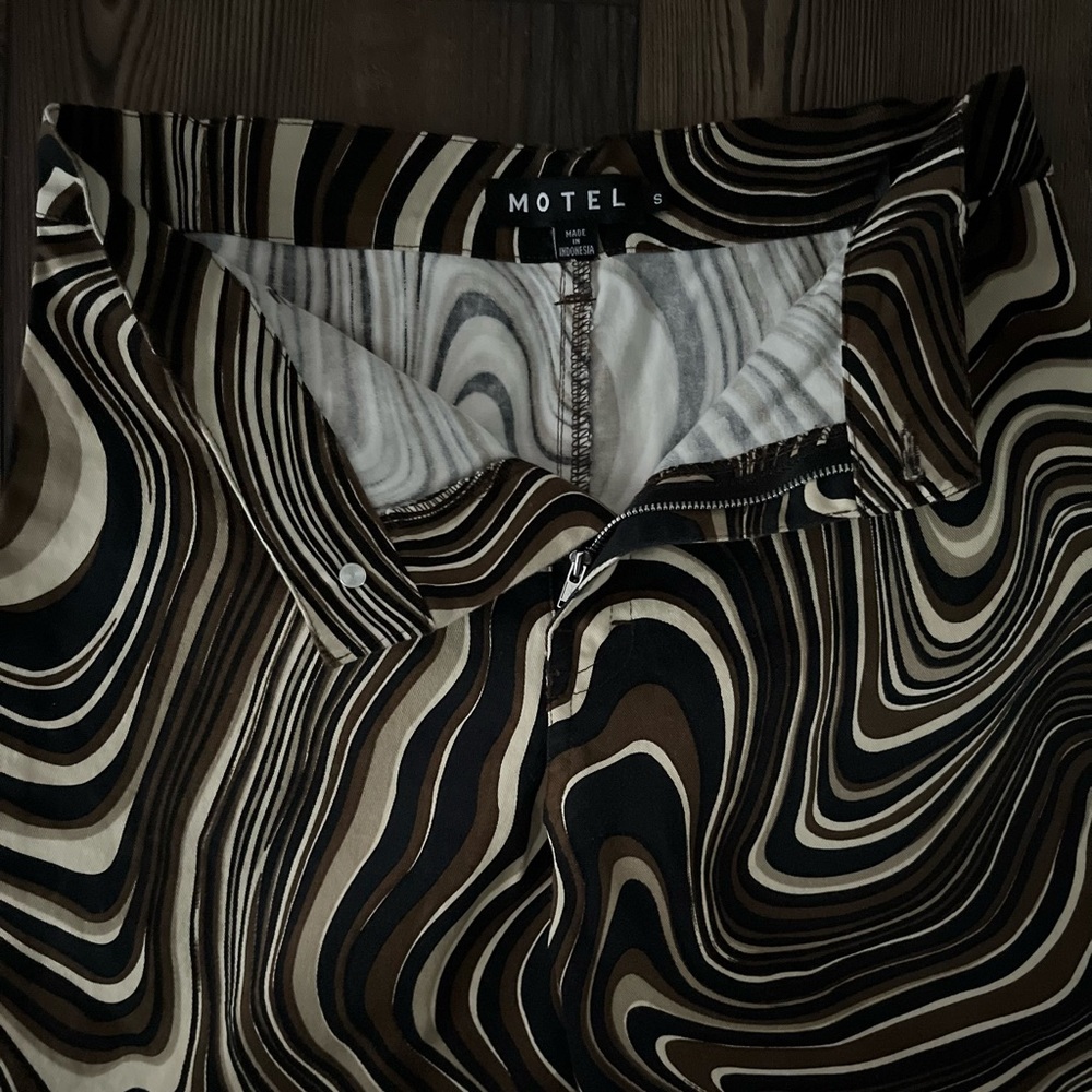 MOTEL ROCKS Denim Size:S Zoven Ripple Swirl High Waist Trouser Pants - Picture 5 of 12